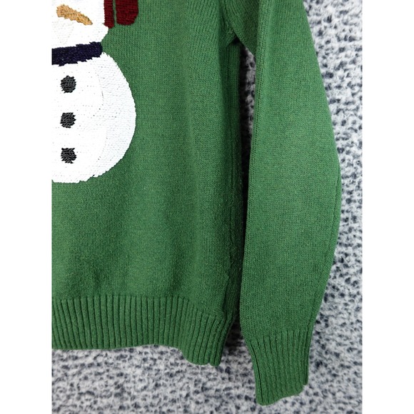 H&M Unisex Christmas Sweater Size 8 Green Snowman Penguins Sequins Long Sleeve - Picture 4 of 13